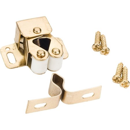 HARDWARE RESOURCES Double Roller Catch with Strike and Screws - Polished Brass RC01-PB